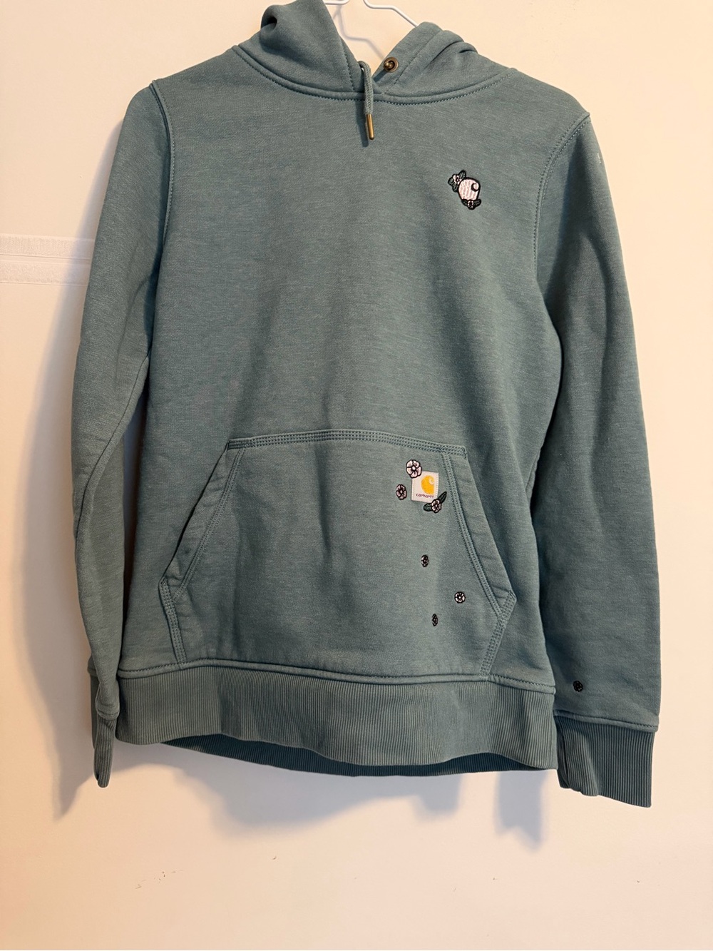 Carhartt Women's Teal Crewneck Hoodie with Subtle Embroidery